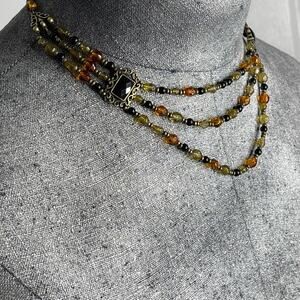 Premier Designs necklace costume signed jewelry neutral beaded burnished gold